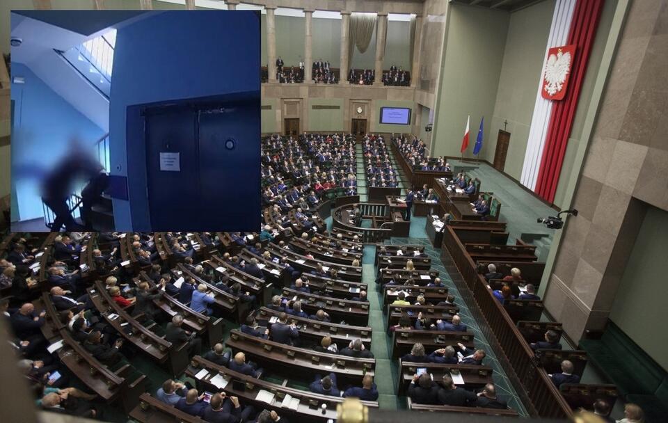 Zdjęcie ilustracyjne/Sejm/Screen z nagrania próby wtargnięcia do siedziby PiS / autor: Fratria; Twitter/TVP Info (screenshot)