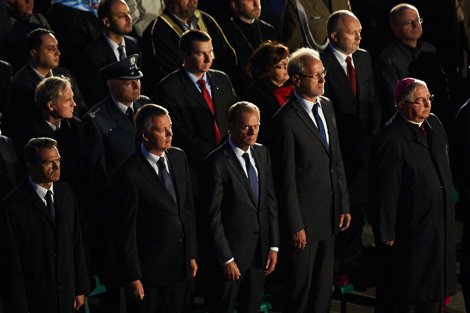 Premier Donald Tusk podczas uroczystości upamiętniających 74. rocznicę wybuchu II wojny światowej na Westerplatte. PAP/Adam Warżawa