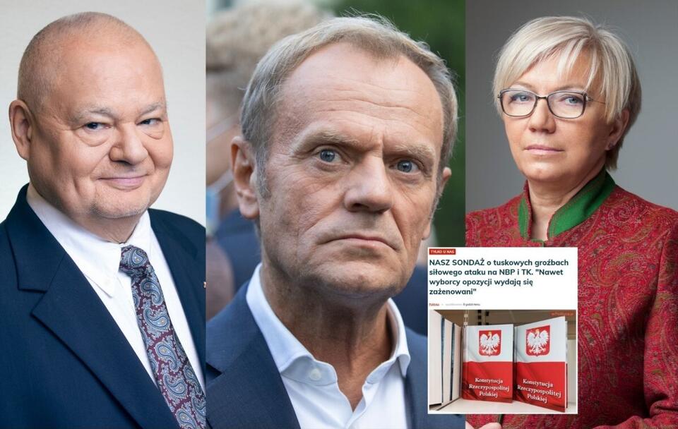 Adam Glapiński/ Donald Tusk/ Julia Przyłębska/ Artykuł wPolityce.pl (screenshot) / autor: Fratria; wPolityce.pl (screenshot)