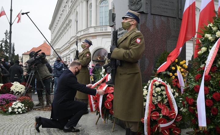 Prezydent Andrzej Duda 11 listopada pod pomnikiem Marszałka Józefa Piłsudskiego w Warszawie  / autor: fotoserwis PAP
