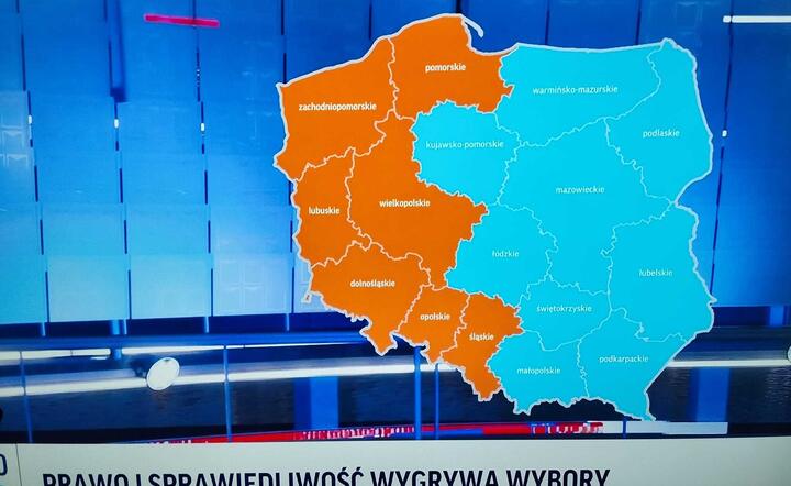 Wyniki głosowania według województw / autor: Screen grafika TVP / IPSOS