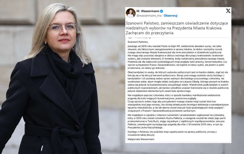 Wassermann apeluje o udział w II turze wyborów w Krakowie