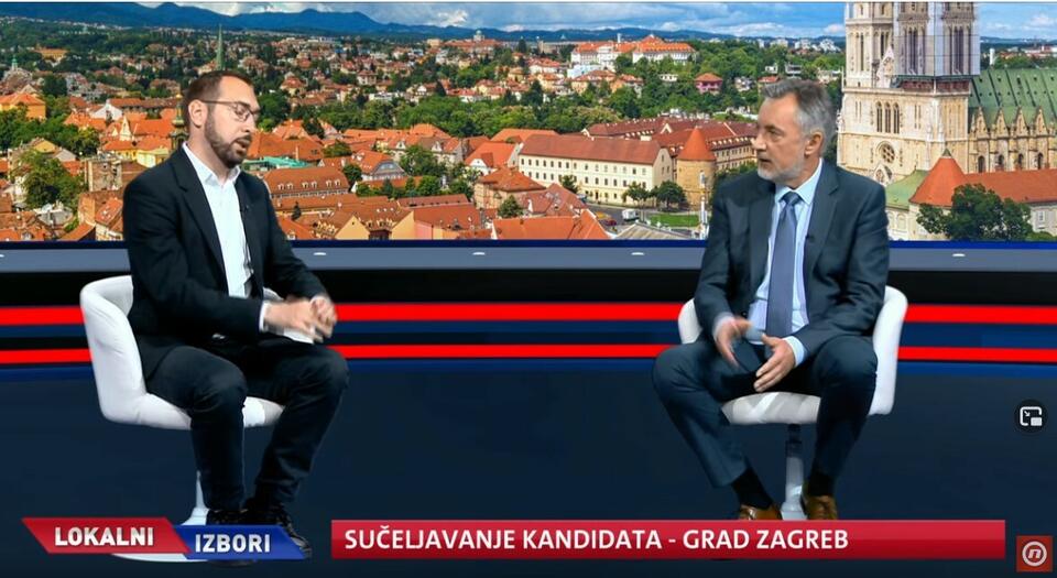 Tomislav Tomašević i Miroslav Škoro pod czas debaty przedwyborcze. / autor: YouTube/NovaTV (screenshot)