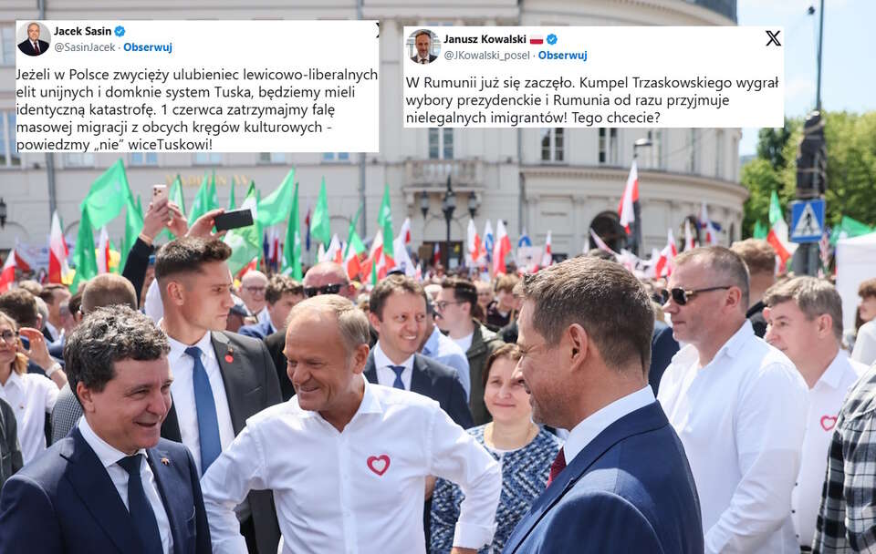 Dan Nicuşor, Donald Tusk, Rafał Tzraskowski / autor: PAP/Leszek Szymański/X