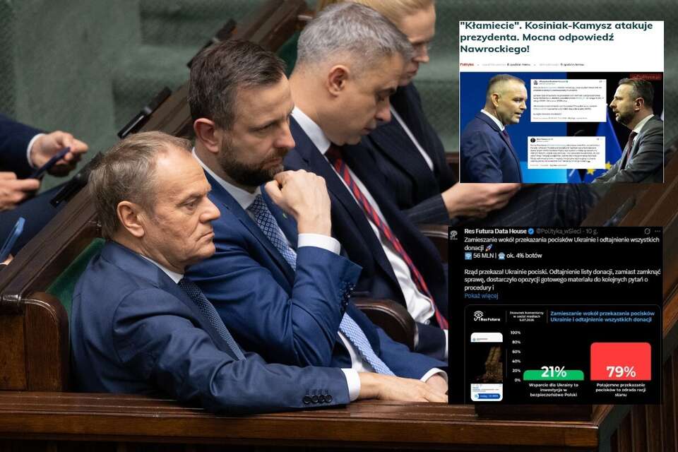 Tusk, Kosiniak-Kamysz, Gawkowski i Nowacka w rządowych ławach w Sejmie. Artykuł portalu wPolityce oraz wpis z portalu X / autor: Fratria/wPolityce/X
