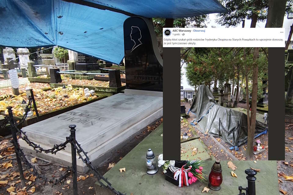 Grób rodziców Chopina też przykryty plandeką?!