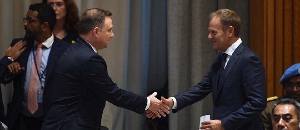 Prezydent Andrzej Duda i przewodniczący RE Donald Tusk / autor: PAP/Radek Pietruszka