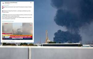 Port Jebel Ali po uderzeniu odłamków irańskiego pocisku przechwyconego w Dubaju / autor: PAP/EPA/STRINGER