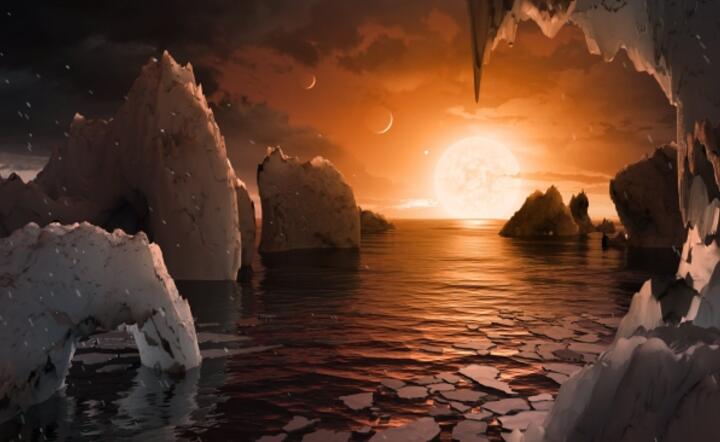 Wizualizacja układu planetarnego, nazwanego TRAPPIST-1, fot. PAP/EPA/NASA/JPL-Caltech/T. Pyle (IPAC), fot. PAP/EPA/JIM LO SCALZO (2)