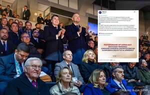 Prezydent Karol Nawrocki z synem na ceremonii otwarcia Zimowych Igrzysk Olimpijskich / autor: Mikołaj Bujak/KPRP/X: KRRiT