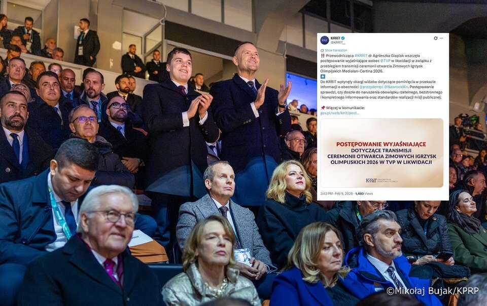 Prezydent Karol Nawrocki z synem na ceremonii otwarcia Zimowych Igrzysk Olimpijskich / autor: Mikołaj Bujak/KPRP/X: KRRiT