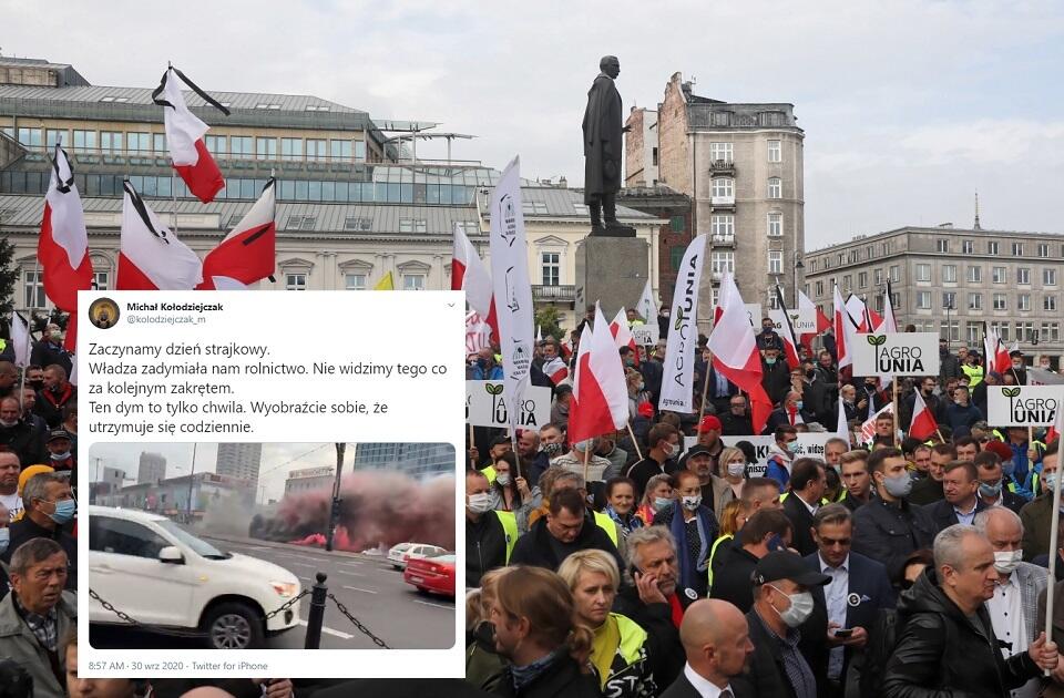 Protest rolników w Warszawie / autor: PAP/Tomasz Gzell; Twitter/Michał Kołodziejczak
