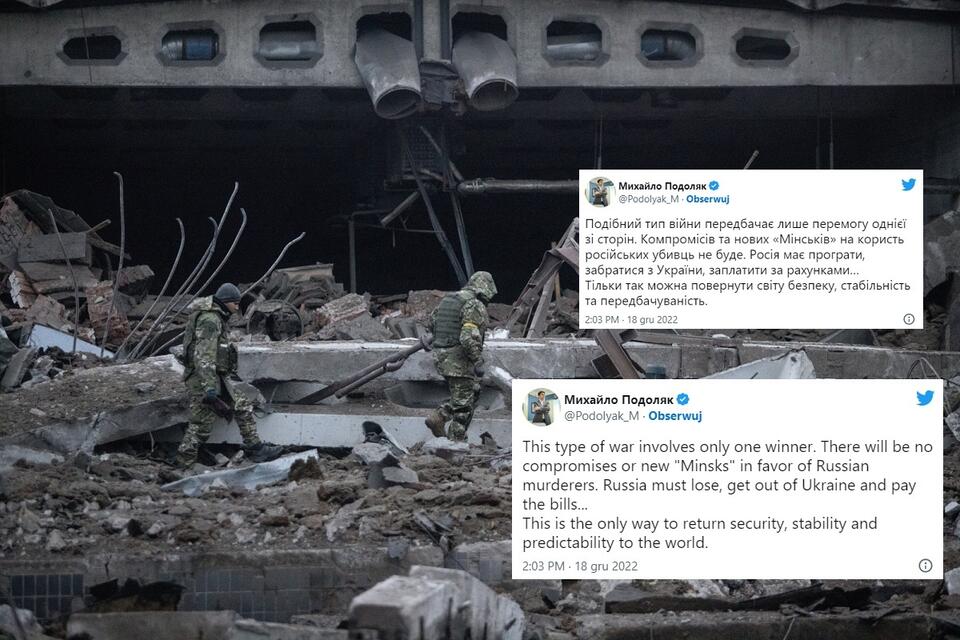 Na zdjęciu eksperci od materiałów wybuchowych pracują w miejscu wybuchu w Charkowie / autor: PAP/Eugene Titov; Twitter/Podolyak_M