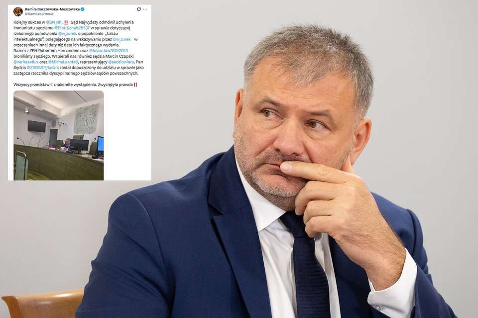 na zdj. Waldemar Żurek i wpis sędzi Kamili Borszowskiej-Moszowskiej w serwisie X / autor: Fratria/X