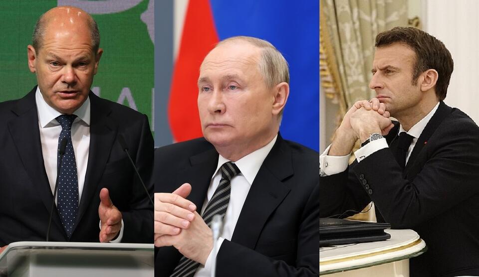 Olaf Scholz/Władimir Putin/Emmanuel Macron / autor: PAP/EPA/Kremlin.ru, CC BY 4.0 <https://creativecommons.org/licenses/by/4.0>, via Wikimedia Commons
