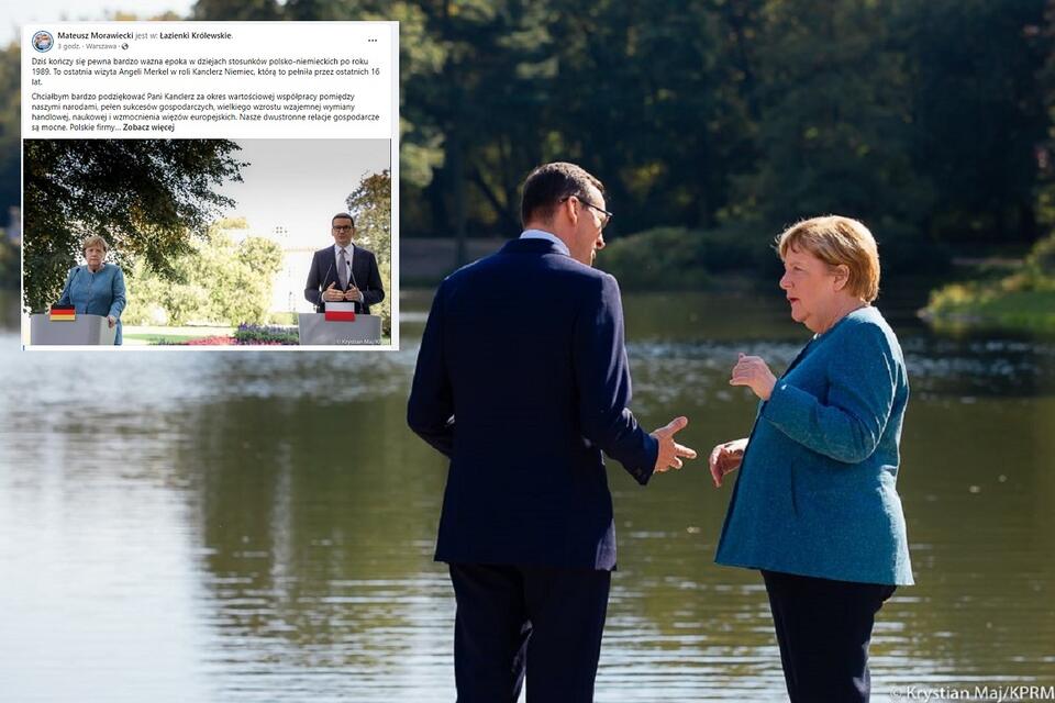 Premier Mateusz Morawiecki w rozmowie z kanclerz Niemiec Angelą Merkel / autor: Krystian Maj/KPRM; Facebook/Mateusz Morawiecki
