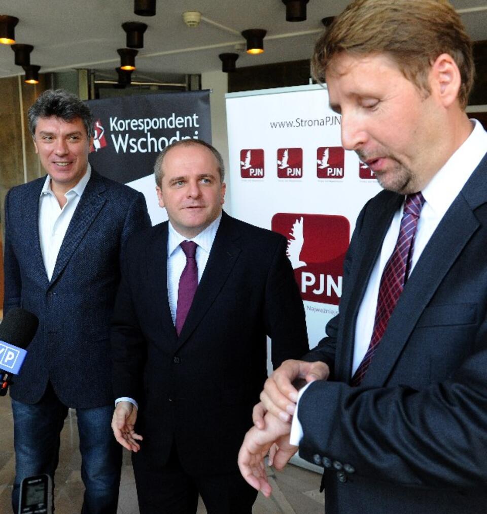 Rosyjski działacz demokratyczny, jeden z liderów opozycyjnej Partii Wolności Narodowej - Borys Niemcow, Paweł Kowali Marek Migalski. PAP