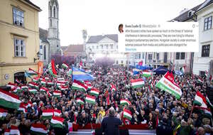 Na zdjęciu Viktor Orban przemawia podczas wiecu wyborczego w Sopron na Węgrzech oraz wpis Beaty Szydło (screen z X) / autor: PAP/EPA/X-Beata Szydło (screen)