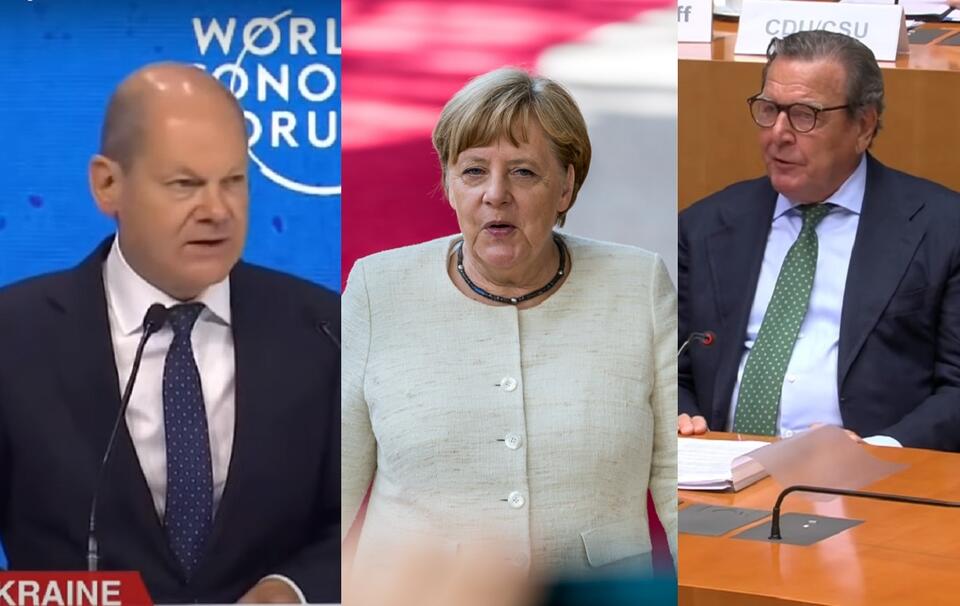 Olaf Scholz, Angela Merkel, Gerhard Schroeder  / autor: Fratria, screenshot YouTube CNA, Ihr Programm