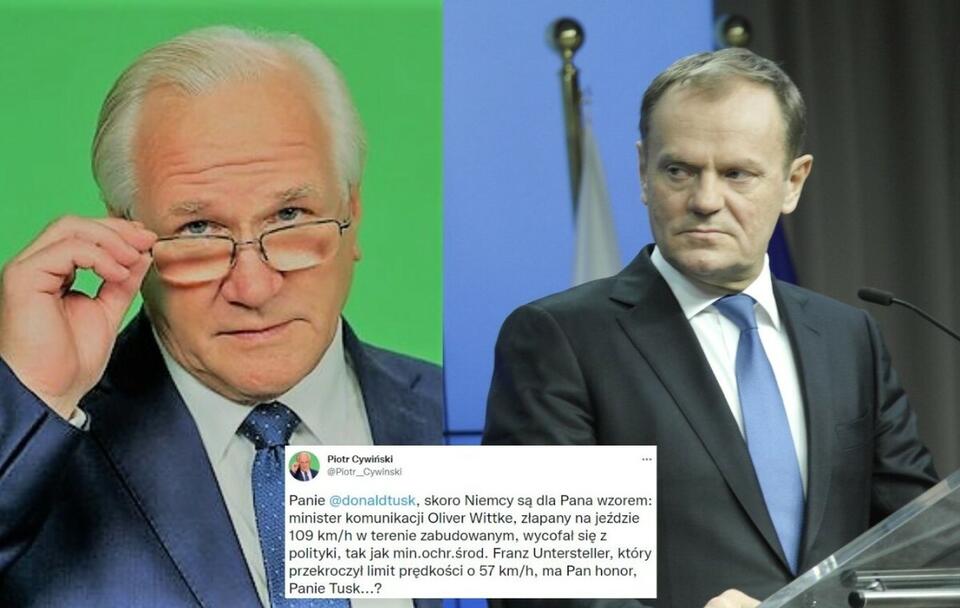 Wybryk lidera PO. Cywiński: "Ma Pan honor, Panie Tusk…?" / autor: Fratria; Twitter/Piotr Cywiński (screenshot)