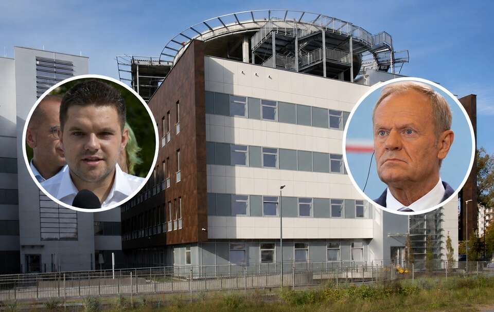 Szpital Południowy/w kółkach Dawid Kacprzyk i Donald Tusk / autor: Fratria