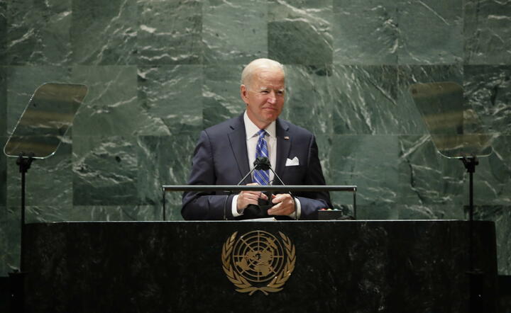 prezydent USA Joe Biden podczas 76. sesji ONZ w Nowym Jorku / autor: fotoserwis PAP
