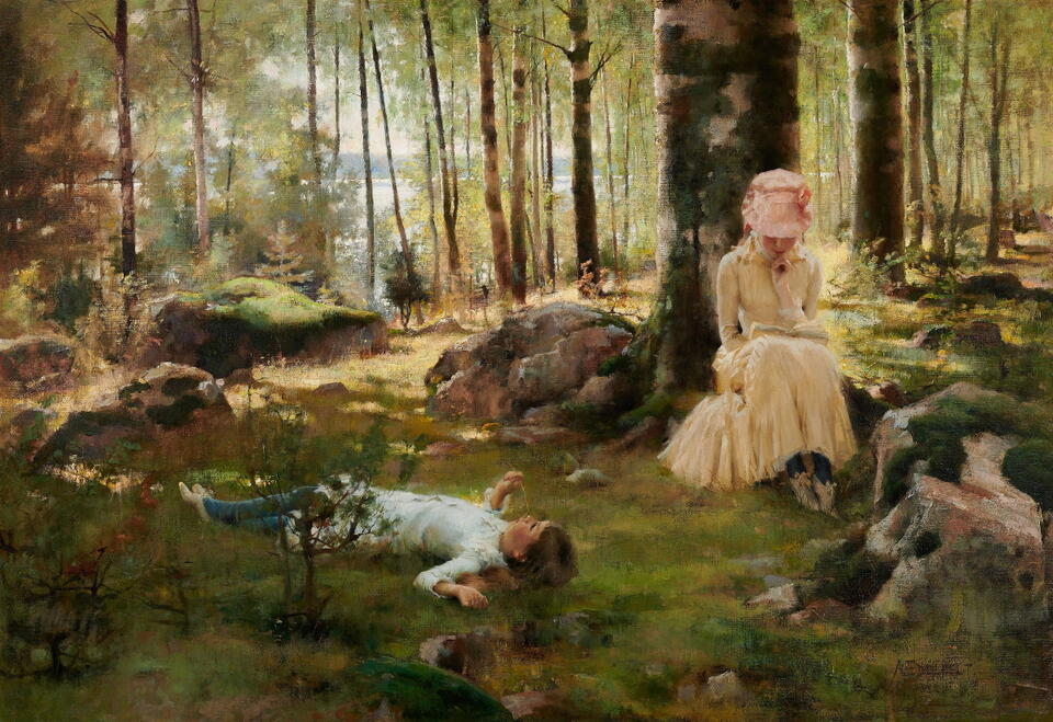 Pod brzozami (Dzieci w lesie brzozowym nad fiordem Haikko) 1882 / autor: Albert Edelfelt (1854–1905, Finlandia)