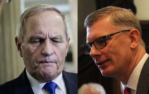 Szef BBN prof. Sławomir Cenckiewicz przypomniał gen. Stanisławowi Koziejowijego spotkania z szefem rosyjskiej FSB Patruszewem. Koziej stwierdził, że prezydent Nawrocki ma słabe relacje z Donaldem Trumpem.  / autor: Fratria