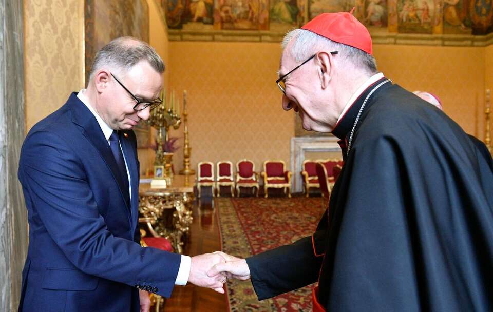 Andrzej Duda i Pietro Parolin / autor: PAP/EPA/VATICAN MEDIA HANDOUT