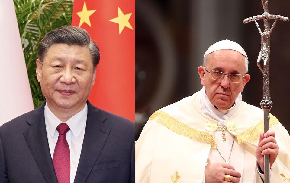 Xi Jinping, Papież Franciszek / autor: wikimedia.commons: Dati Bendo/https://commons.wikimedia.org/wiki/File:Xi_Jinping_with_Macron_and_Von_der_Leyen_2023.jpg?uselang=en#Licensing/Long Thiên/https://creativecommons.org/licenses/by-sa/2.0/
