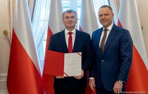 Sędzia Zbigniew Kapiński i prezydent Karol Nawrocki na uroczystości powołania Pierwszego Prezesa Sądu Najwyższego / autor: KPRP / Przemysław Keler