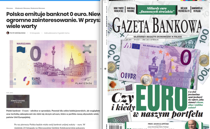 Banknot zero euro a okładka Bankowej / autor: Fratria