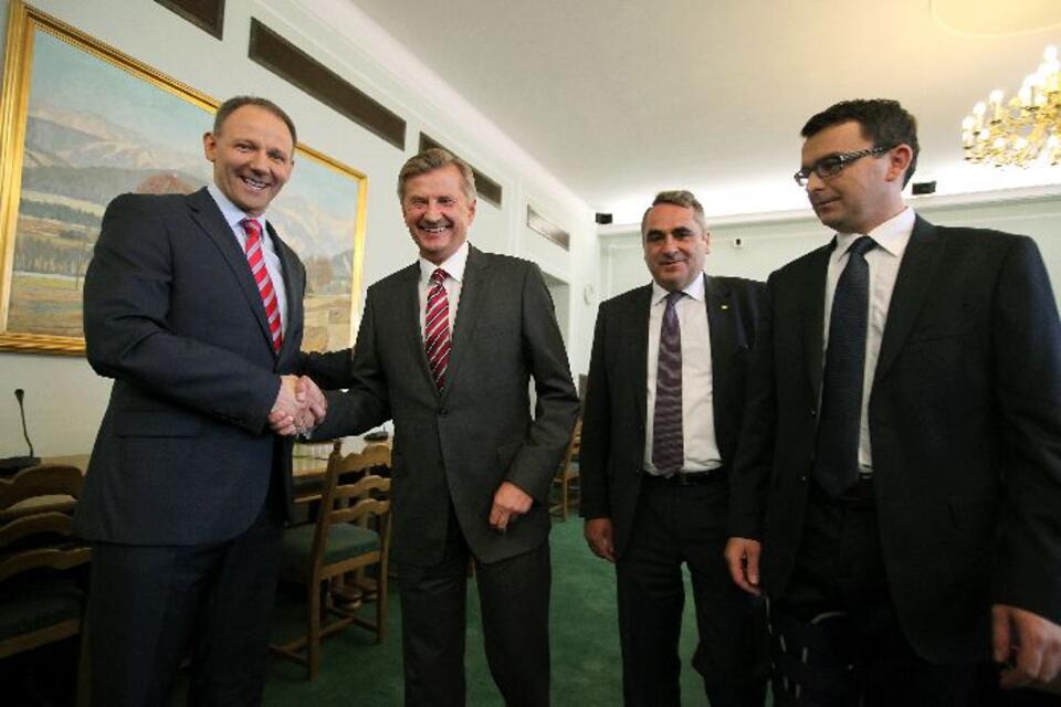 Szefowie sztabów wyborczych: (od lewej) PO Jacek Protasiewicz, SLD Stanisław Wziątek, PSL Eugeniusz Grzeszczak i PJN Tomasz Dudziński. Fot. PAP/Tomasz Gzell 