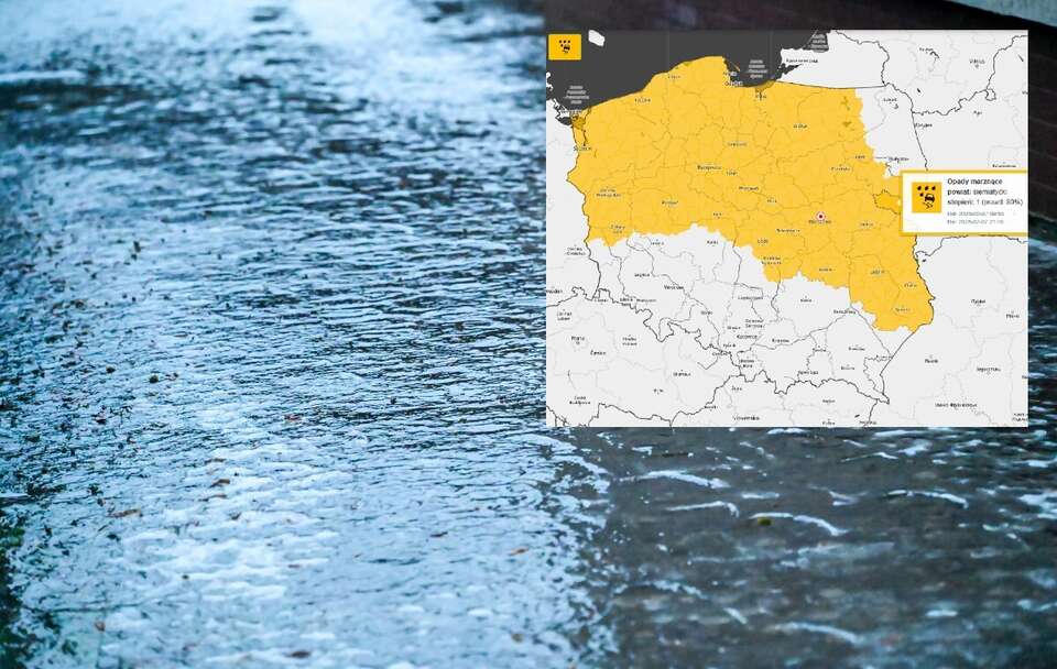 Oblodzony chodnik; Mapa IMGW / autor: PAP/Marcin Bielecki/IMGW