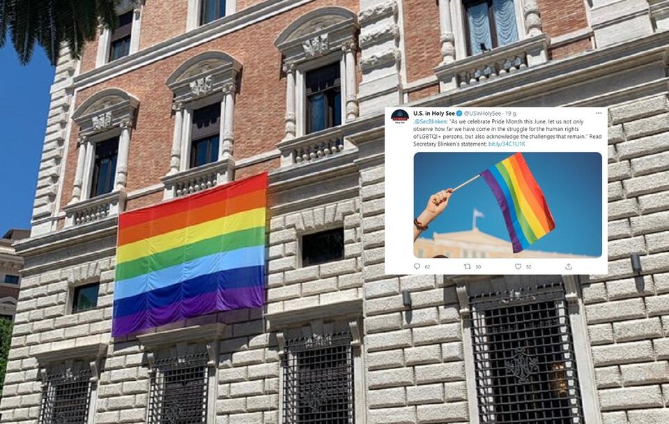 Flaga LGBT na ambasadzie USA przy Stolicy Apostolskiej / autor: U.S. in Holy See