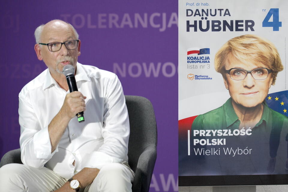Janusz Lewandowski, plakat wyborczy Danuty Hubner  / autor: fratria 