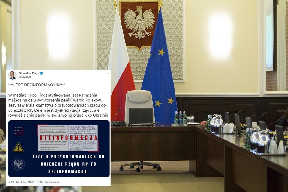 Na zdjęciu sala posiedzeń Rady Ministrów, wpis S.Żaryna - ministra w KPRM / autor: Fratria/Twitter
