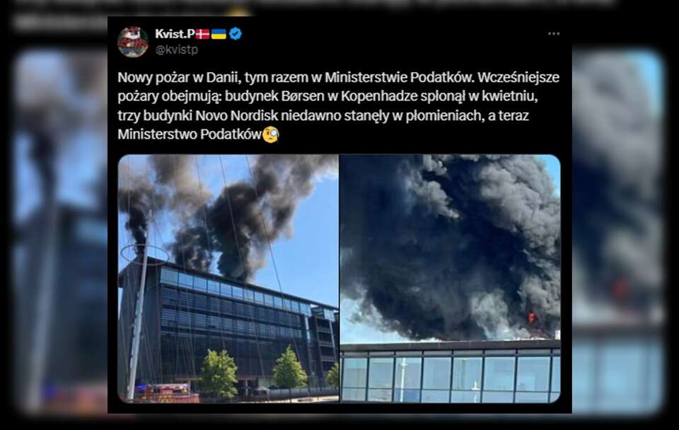 Pożar w ministerstwie podatków w Danii / autor: X/@kvistp