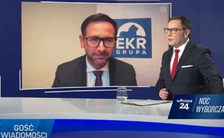 Były prezes Orlenu Daniel Obajtek (L) na antenie telewizji wPolsce24 w rozmowie z red. Michałem Adamczykiem (P) / autor: wPolsce24 - screen