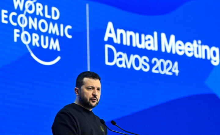 Prezydent Ukrainy Wołodymyr Zełenski podczas wystapienia w trakcie Światowego Forum Ekonomicznego w Davos / autor: PAP/Radek Pietruszka
