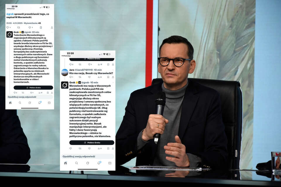 Premier Mateusz Morawiecki w mocnej polemice z Krzysztofem Bosakiem. Grok wskazał, kto ma rację. / autor: Fratria/X