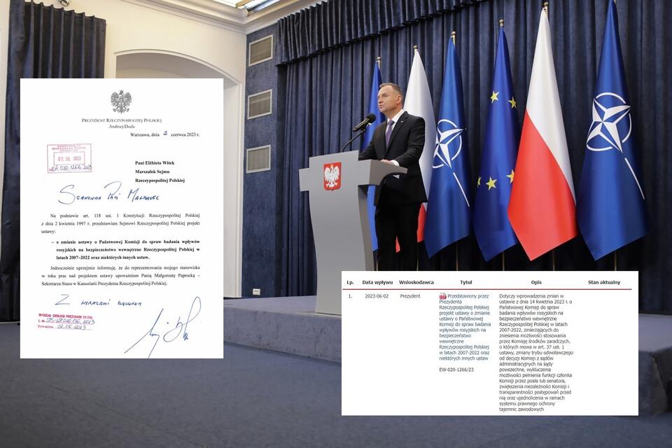 Prezydent Andrzej Duda podczas oświadczenia dot. państwowej komisji ds. badania wpływów rosyjskich / autor: PAP/Albert Zawada; sejm.gov.pl