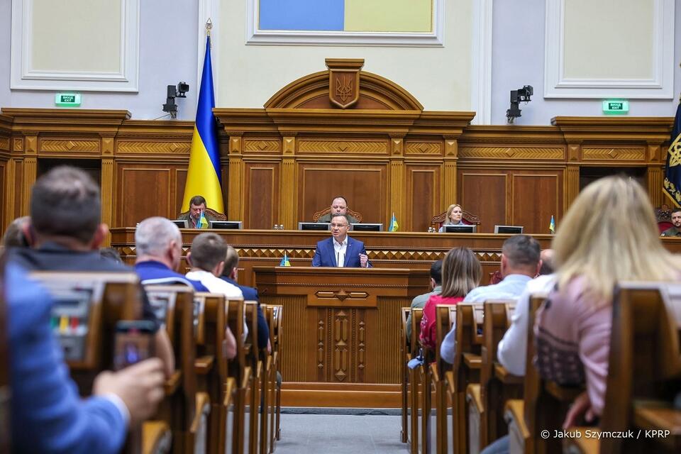 Prezydent Andrzej Duda w wystąpieniu przed ukraińskim parlamentem / autor: Jakub Szymczuk/KPRP