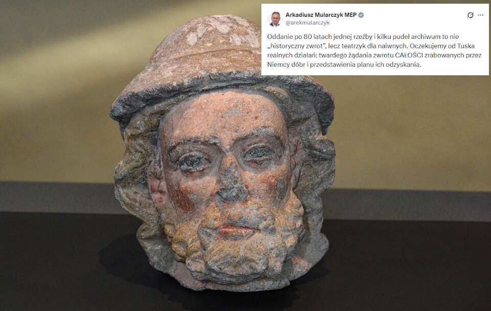 Niemcy zwracają Polsce głowę św. Jakuba Starszego - fragment rzeźby z XIV w. z kościoła NMP na Zamku Wysokim w Malborku  / autor: PAP/Radek Pietruszka