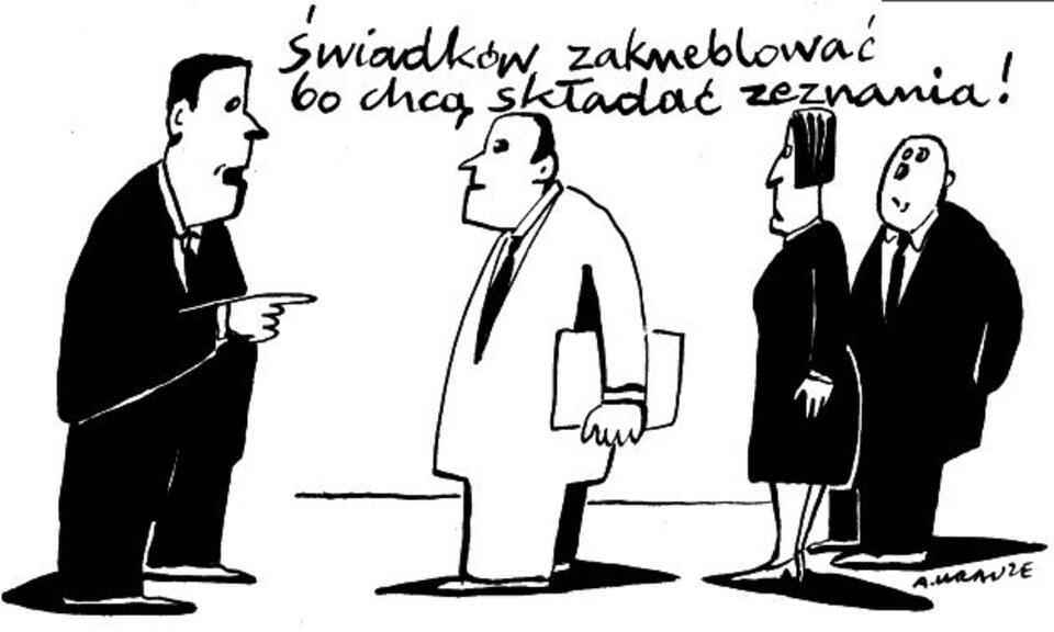 Rys. Andrzej Krauze, "Świadków zakneblować"
