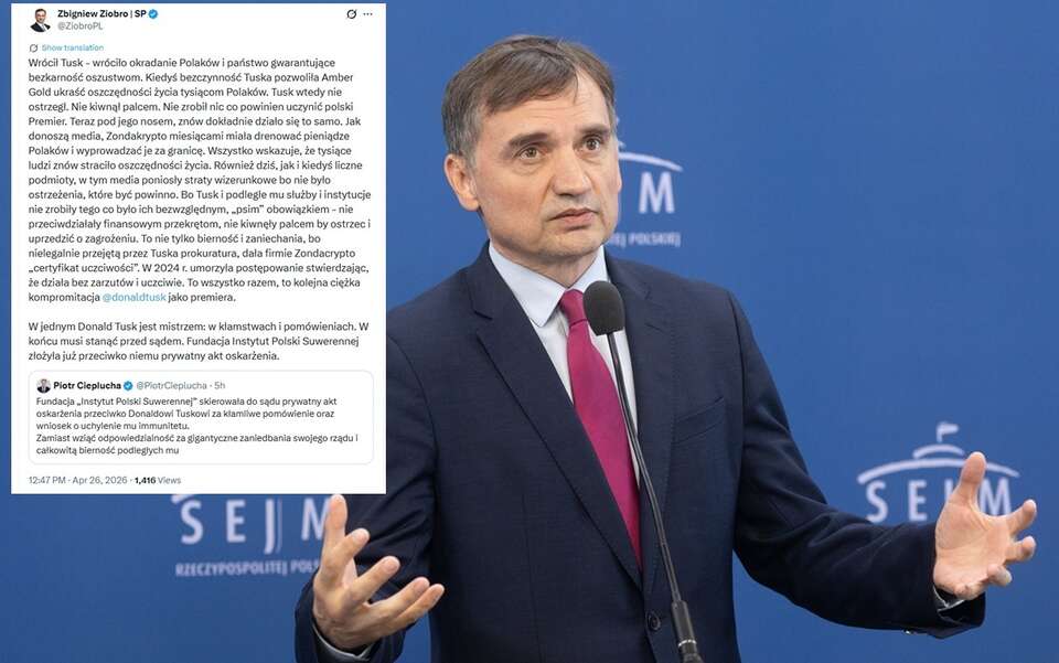 Co łączy Zondacrypto i Amber Gold? Mocny wpis Ziobry!