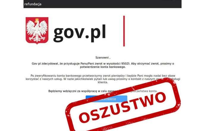 Oszustwo! Uwaga na mail z tytułem: Zwrot 950 zł od rządu