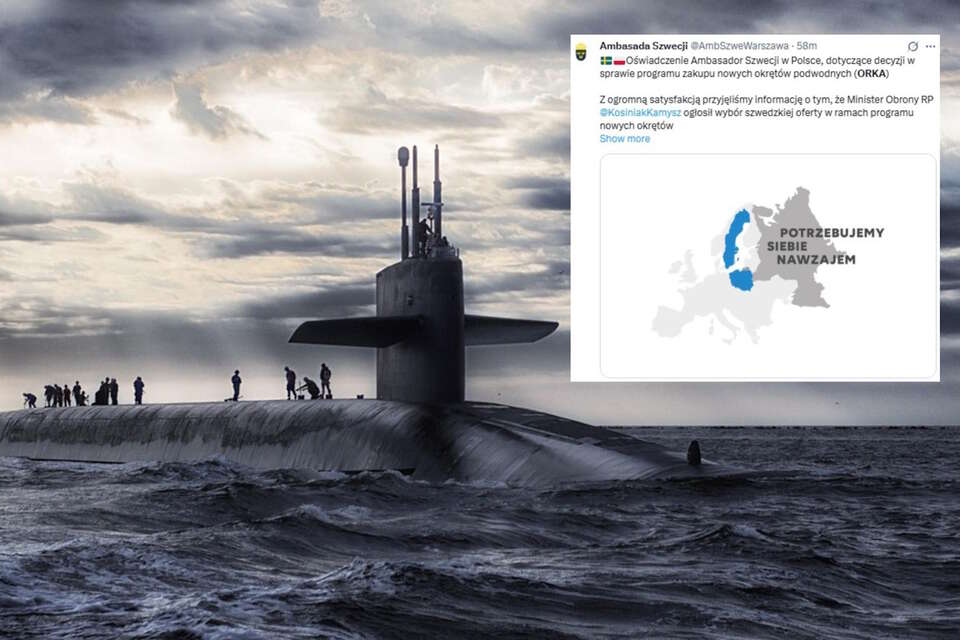 Łódź podwodna (zdjęcie ilustracyjne)/Wpis Ambasady Szwecji (screen z X) / autor: pixabay.com, X/Ambasada Szwecji (screen)