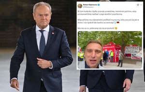 W ramach Miasteczka Gniewu przed KPRM jego uczestniczy zafundowali Donaldowi Tuskowi niemieckie marsze.   / autor: PAP/Wojtek Jargiło/X