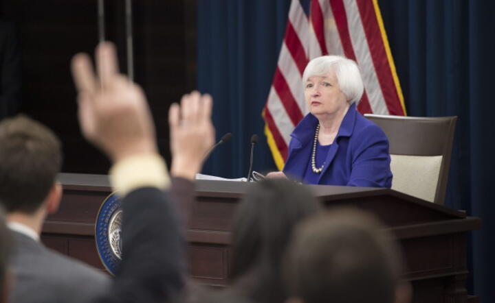 Szefowa Fed, Janet Yellen na konferencji prasowej, fot. PAP/EPA/MICHAEL REYNOLDS